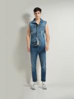 Chaleco de Denim de Algodón para Hombres Primavera-Verano Moda Callejera Retro con Tirantes, Sin Mangas, Tejido de Máquina - details 1