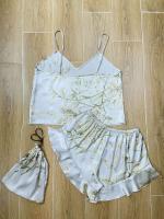 Moda verano, 3 piezas, camisola y pantalón corto, estampado floral de seda con bolso colgante, pijama de mujer, pijama de casa - details 16