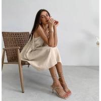Vestido de tirantes de algodón y lino para mujer, informal, suelto, suave, con borde acanalado, estilo playero, primavera y verano - details 18