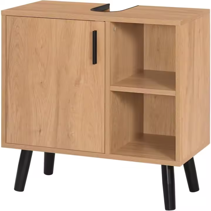 Mueble Bajo Lavabo, Armario de Baño con 2 Compartimentos Abiertos, Mueble Baño con Recorte de Sifón, 60x30x60 cm, Mueble Bajo Lavabo Madera, Patas Elevadas - 1