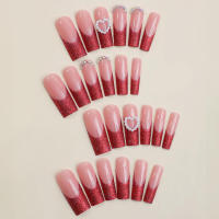 Uñas postizas largas de color rosa con purpurina roja, decoración de uñas naturales irrompibles, uso simple para combinar con vestido de chica caliente - details 5