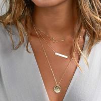 Delicado collar de gargantilla en capas, hecho a mano, chapado en oro de 14 quilates, collar con colgante en Y, collar de disco de barra multicapa, gargantilla de capas ajustable para mujer - details 4