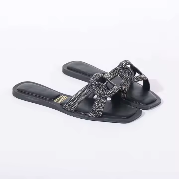 Y Sandalias de diamantes Moda Zapatillas de playa planas con punta abierta para mujer - 1