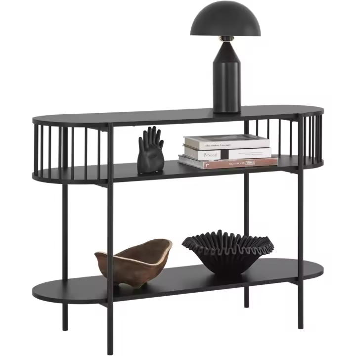 Mesa de Consola Mesa de Entrada Recibidor con 3 Niveles Estructura de MDF y Hierro 110 x 39 x 76 cm Negro - 1