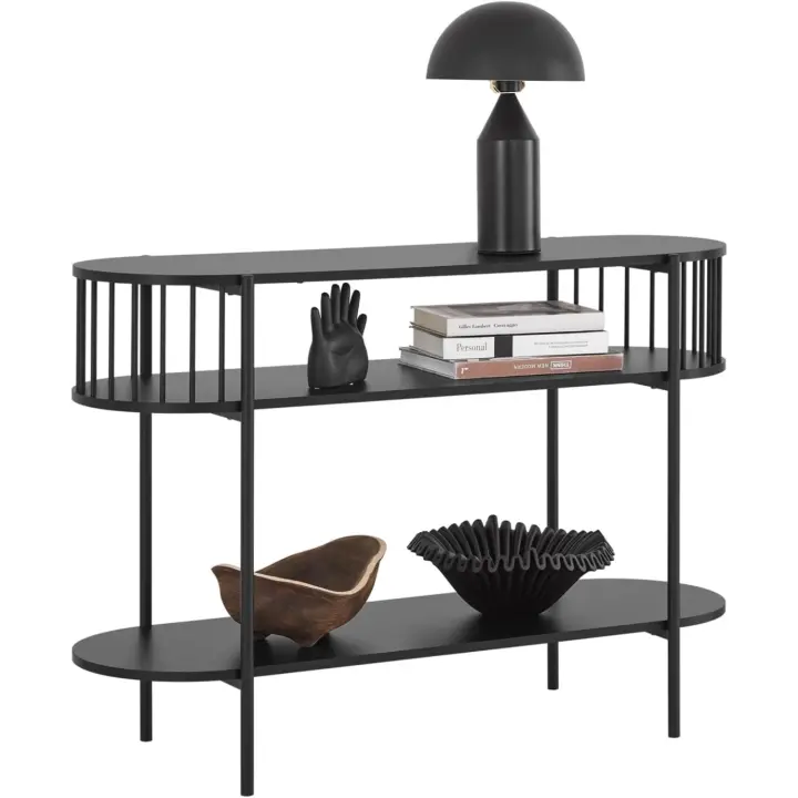Mesa de Consola Mesa de Entrada Recibidor con 3 Niveles Estructura de MDF y Hierro 110 x 39 x 76 cm Negro - 1