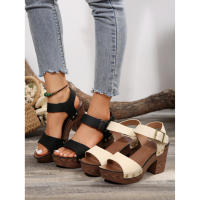Sandalias de plataforma de tacón alto para Mujer, zapatos de cuero sintético con remaches, zuecos con hebilla en el tobillo, verano, 2024 - details 1