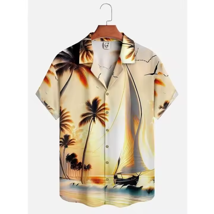 Camisa informal hawaiana, diseño de puesta de sol para hombre, ropa de playa de manga corta 3D divertida para mujer, camisa nueva con gran descuento RAL Y2K Tops 4XL - 1