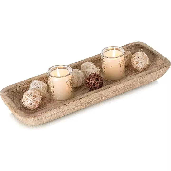 Bandeja Decorativa de Madera Bandeja Alargada para Llaves Bandeja de Mesa Rectangular para Comedor y Sala - 1