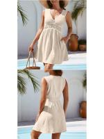Vestido cómodo informal sin mangas con cuello en V y adelgazamiento de cintura para mujer 25 primavera y verano - details 5