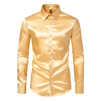 Camisa de vestir de satén de lujo para hombre, esmoquin liso de seda a la moda, informal, para boda, fiesta, graduación y oficina - details 18