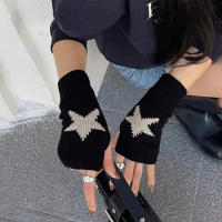 Guantes Térmicos de punto con diseño de estrella para mujer y hombre, manoplas informales de dedo abierto para conducir - details 1