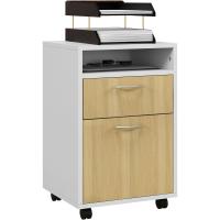 Cajonera de Oficina Móvil con Cajón y Gabinete Mueble Archivador con Ruedas Soporte de Impresora para Estudio Natural y Blanco - details 1