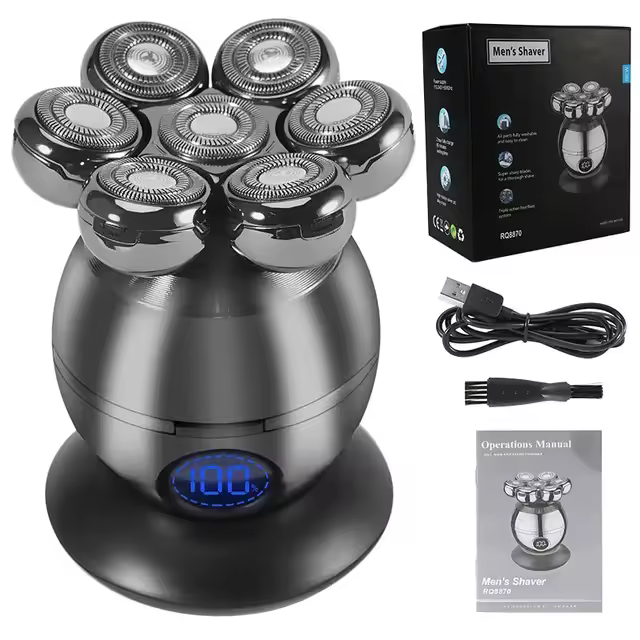 Kit de Afeitado para Hombres Maquinilla de Afeitar Eléctrica Recargable con Pantalla LCD - 1