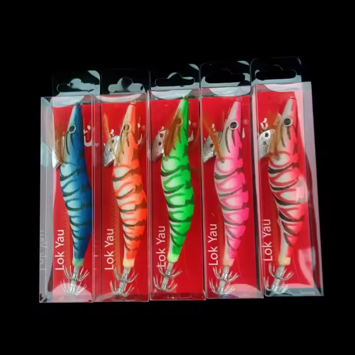 Aparejos de pesca de 5 piezas, anzuelo de calamar 2023 jigs, 12g, señuelo de pulpo 14,5g, 19,9g, señuelos de camarón de madera de simulación - 1