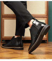 Botas de cuero de estilo británico para hombre, zapatos cortos sin cordones, versátiles, a la moda, estilo Chelsea, talla grande - details 7