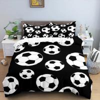 Juego de Cubierta de Edredón de Fútbol Tamaño King Simple en Negro y Blanco Cubierta de Cojín Deportiva 3D para Niños y Niñas Juego de Ropa de Cama de Poliéster - details 0