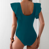 New Clashing One-piece Swimming Costume Small Fly Sleeve Bikini Women Quick Dry Sports Deep V Cross Hollow One-piece Swimsuit - details 23