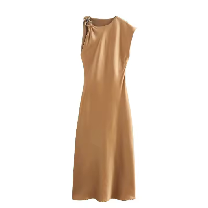 Vestido asimétrico con textura de satén francés para mujer, falda larga de temperamento versátil, moda de verano, 2024 - 1