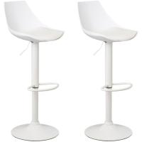 Sillas de Cocina Giratorias Altas de 360° Juego de Taburetes Ajustables en Altura de 83 a 104 cm con Resalto Material de Polipiel Estructura de Metal Blanco y Reposapiés - details 0
