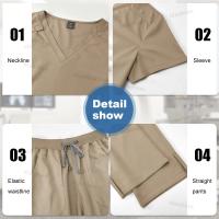 Ropa de trabajo, conjuntos de uniformes elásticos, uniforme de enfermera, uniforme médico para mujer, conjuntos de pantalones rectos de manga corta con cuello en V - details 6