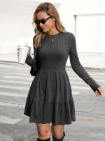 Vestidos de ganchillo para mujer, Falda corta de pastel, Vestido de punto de Color sólido, cuello redondo, estética, una pieza, promoción - details 3