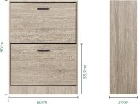 Mueble zapatero de 12 pares - Estantería de gran capacidad para vestíbulo o pasillo - (ancho) 60 x (profundidad) 24 x (alto) 80 cm - Madera clara blanca - details 134