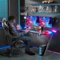 Gaming 120cm x 60cm Mesa Ergonómica Gamer con LED con Tablero Fibra Carbono Escritorio para Computadora con Portavasos y Gancho para Auriculares Negro - details 3