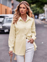 Blusa lisa de manga larga para mujer, camisa elegante con cuello vuelto, moda informal de oficina, nueva para primavera y otoño 2023 - details 5