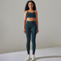Conjunto de dos piezas para mujer, leggings de gimnasio de cintura alta, top corto, tres tops de Fiess, ropa deportiva con lavado ácido - details 7