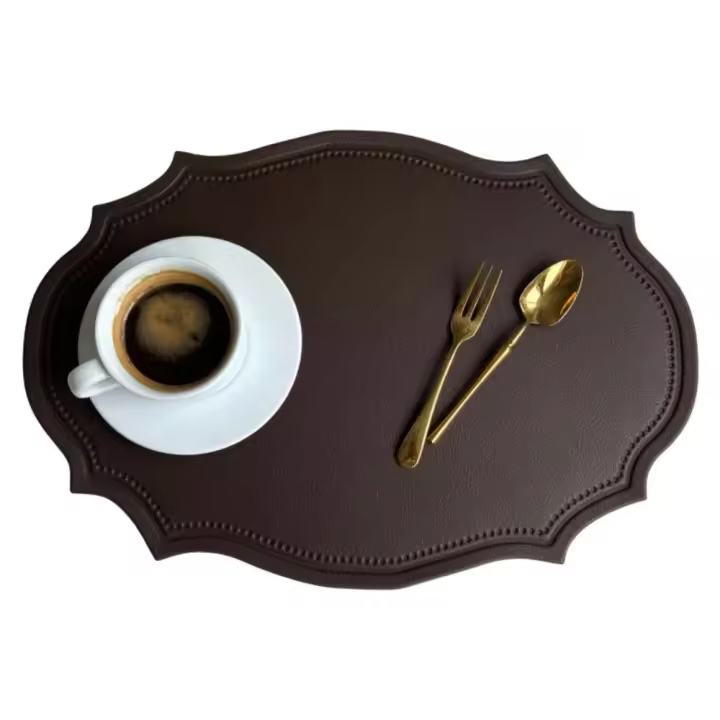 Mantel Individual Retro de cuero PU, tapete de vajilla impermeable de estilo europeo, almohadilla ovalada antideslizante para mesa de comedor - 1