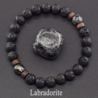 Pulsera de piedra de Lava para hombre, cuentas de piedra lunar de labradorita Natural, pulsera de Buda tibetano, pulsera difusora de aceite de Chakra, joyería para hombre - details 0