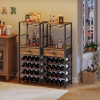 Estantería para Vinos de 6 Niveles con Cajón y Ganchos, Botellero para 16 Botellas con Portacopas y Estantes, Organizador de Botellas de Vino, Vintage y Negro EBF10JJ01 - details 1