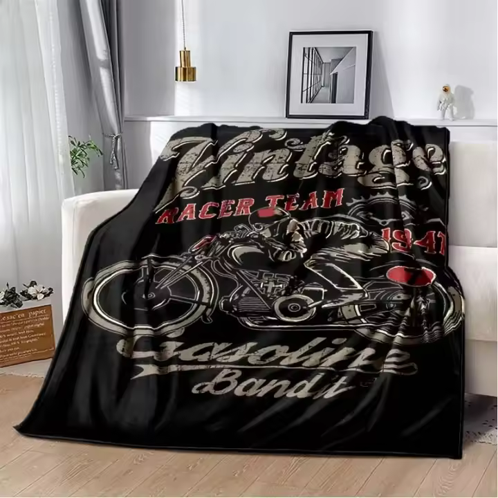 Manta de Almohada de Motocicleta Retro 3D Suave y Cómoda para Sala de Estar, Dormitorio, Sofá - 1