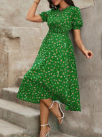 Vestido de mujer, novedad de verano 2025, vestido de longitud media acampanado a la moda con cintura alta y flores redondas para mujer - details 31