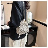 Bolso tipo cubo tipo bandolera tejido de paja para mujer, marca de diseñador de lujo, informal, a la moda, para viajes, playa, 2023 - details 10