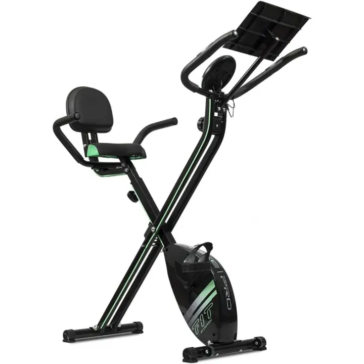 Bicicleta de Ejercicio Plegable Estática con Volante de Inercia Sistema Silence Fit, Sin y Con Respaldo, Manillar y Sillín Regulable, Pulsómetro, Pantalla LCD, Soporte para Dispositivos, Ruedas - 1