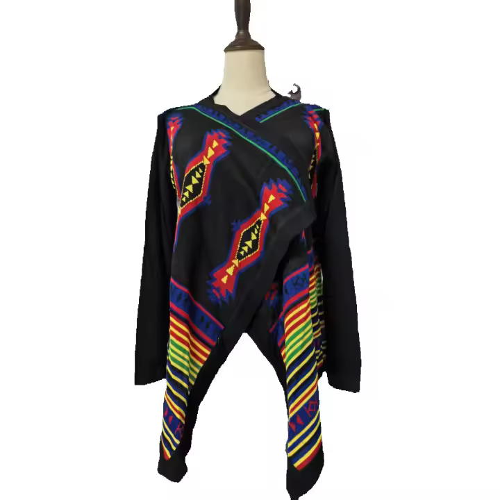 Cárdigan suéter TOP con estampado geométrico colorido para mujer negro talla M - 1