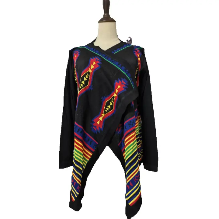 Cárdigan suéter TOP con estampado geométrico colorido para mujer negro talla M - 1