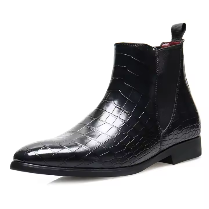 Patrón de cocodrilo británico las botas de los hombres cubren los pies retro cabeza puntiaguda - 1