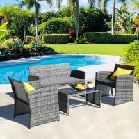 Juego de muebles de mimbre para Patio exterior, silla de mimbre para Patio, Patio trasero, porche, balcón y jardín, 4 piezas - details 0