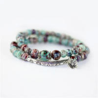 Pulsera elástica de tubo de plata antigua con piedra Natural multicolor, cuentas semipreciosas Retro, pulsera con dije de flor hecha a mano, joyería - details 3