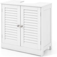 Armario bajo lavabo, corte en forma de U, mueble bajo lavabo con 2 puertas de persiana y 2 estantes, armario de suelo de baño, 60x30x60cm - details 5
