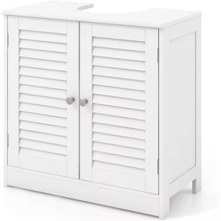 Armario bajo lavabo, corte en forma de U, mueble bajo lavabo con 2 puertas de persiana y 2 estantes, armario de suelo de baño, 60x30x60cm - 1