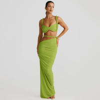 BUNO-Conjunto de 2 piezas de tejido para mujer, camisolas cortas plisadas lisas impresionantes + faldas largas de cintura alta, traje de vacaciones de tendencia femenina - details 13