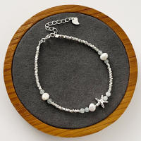 Pulseras de Estrella de Mar de 16 + 3,5 cm para Mujer, Plata de Ley 925, simplicidad, pulsera de Plata de Ley 925, Cuenta de Perla - details 1