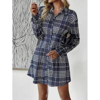 Vestido camisero de manga larga para mujer, elegante a cuadros, elástico de una pieza, moda coreana, informal, para fiesta - details 1