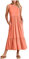 Vestido de verano informal sin mangas con cuello redondo para mujer, vestido largo de playa con gradas, trajes de vacaciones - details 5