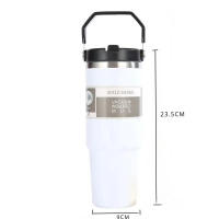 Taza portátil de acero inoxidable para coche, termo con pajita y Asa de doble pared, botella de agua deportiva de viaje - details 0