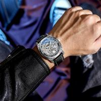 Reloj vintage tallado reloj mecánico hombre cuero genuino resistente al agua reloj calado - details 4
