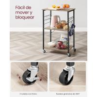 Estantería de Cocina con Ruedas, Carrito de Servicio de 3 Niveles, Estantería para Microondas, Horno, Tostadora, Marco de Metal con 6 Ganchos, Marrón Rústico y Negro - details 31